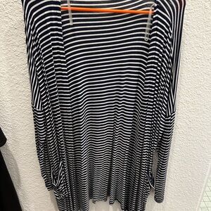 White and Blue Striped Cardigan Sweater